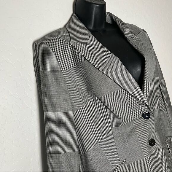 Escada plaid blazer Windowpane Black White Classic Wool Single Breast 42 L - Picture 7 of 16